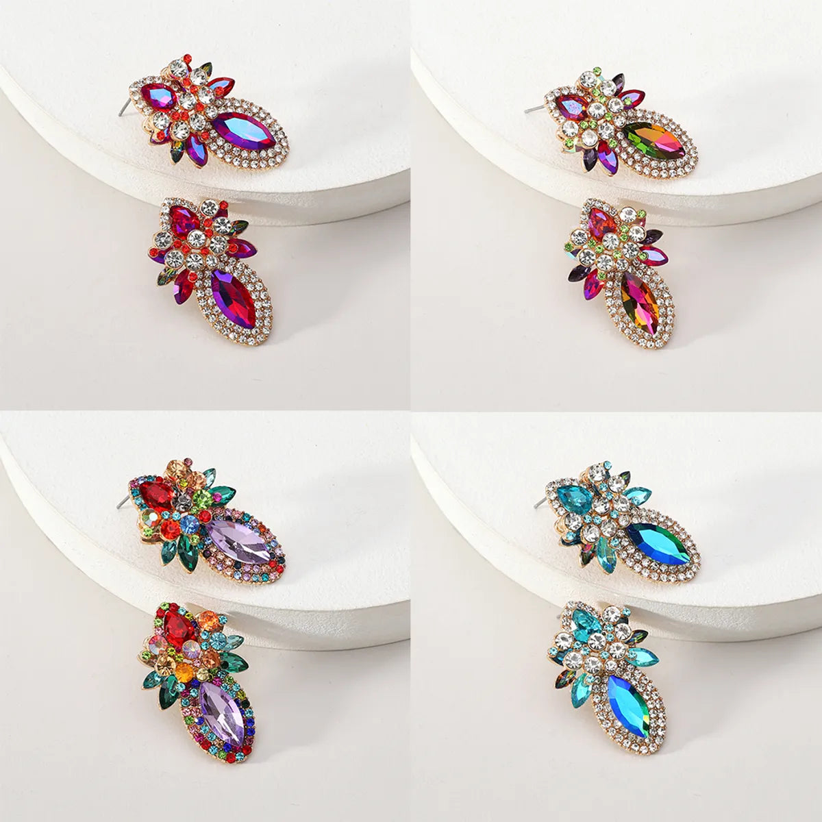 Wholesale Jewelry Elegant Classical Shiny Flower Alloy Artificial Crystal Inlay Ear Studs