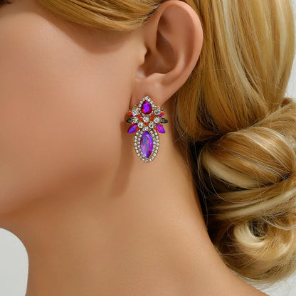 Wholesale Jewelry Elegant Classical Shiny Flower Alloy Artificial Crystal Inlay Ear Studs