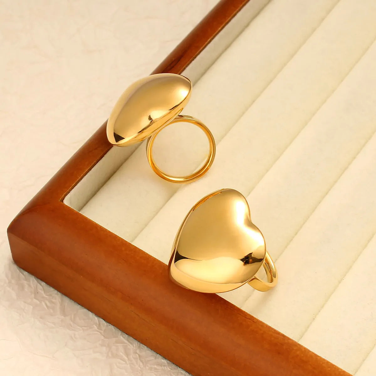 Wholesale Jewelry Elegant Cute Heart Shape 304 Stainless Steel 18K Gold Plated Rings