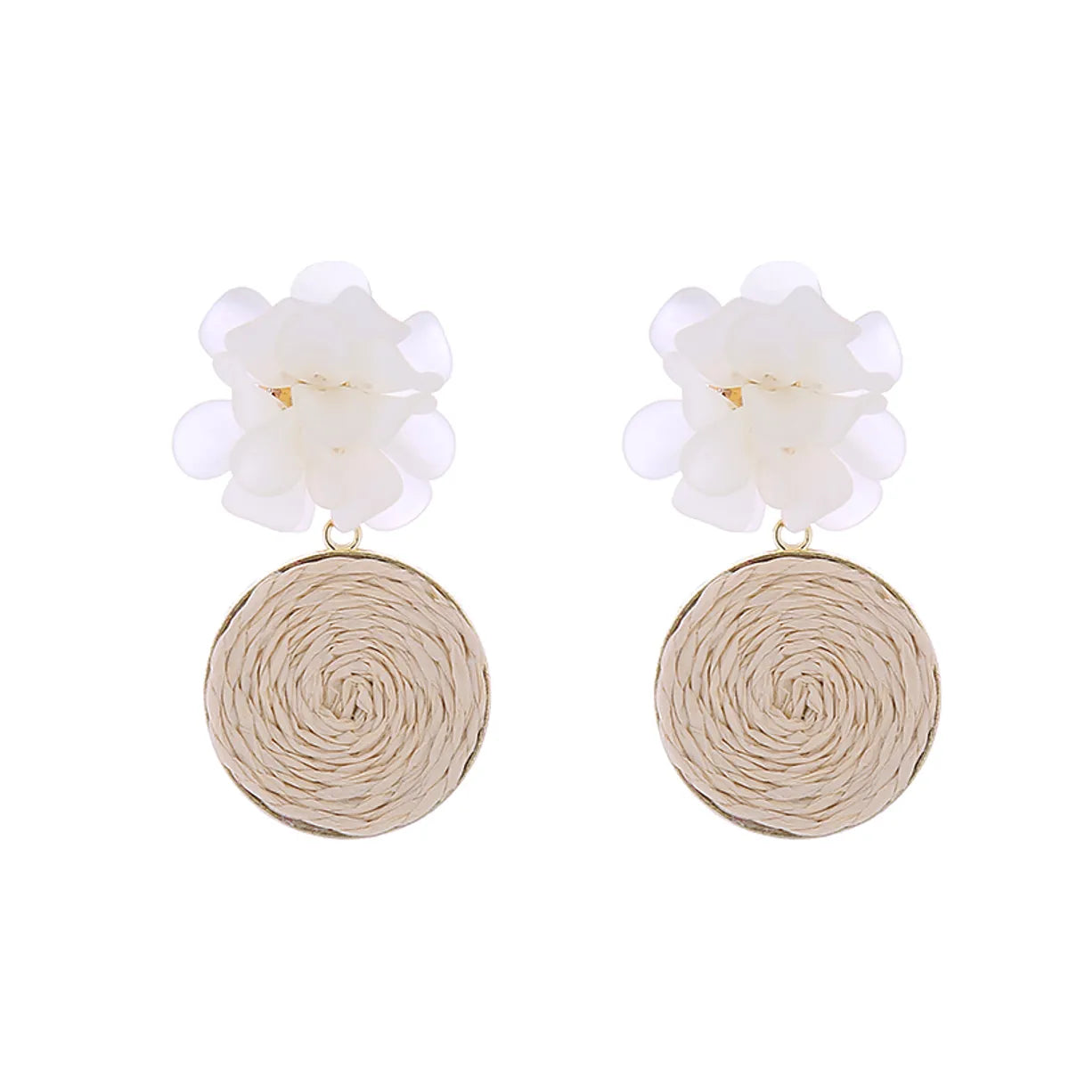 1 Pair Elegant Cute Round Flower Braid Raffia Resin Drop Earrings