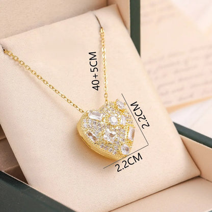 Wholesale Jewelry Elegant Cute Streetwear Heart Shape 316 Stainless Steel  Copper Artificial Rhinestones Zircon 18K Gold Plated Inlay Pendant Necklace