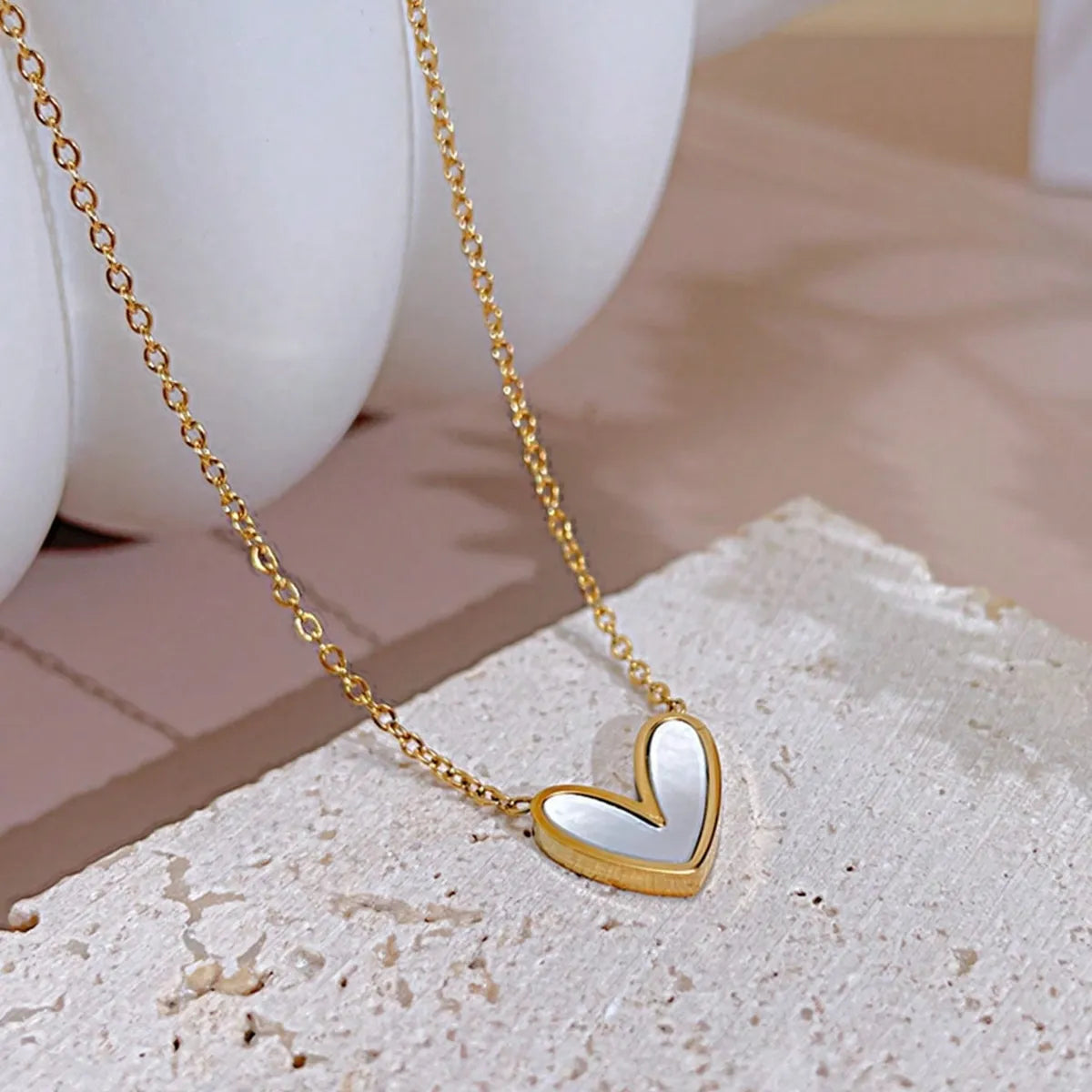 Wholesale Jewelry Elegant Cute Sweet Heart Shape 304 Stainless Steel Shell 18K Gold Plated Plating Inlay Earrings Necklace