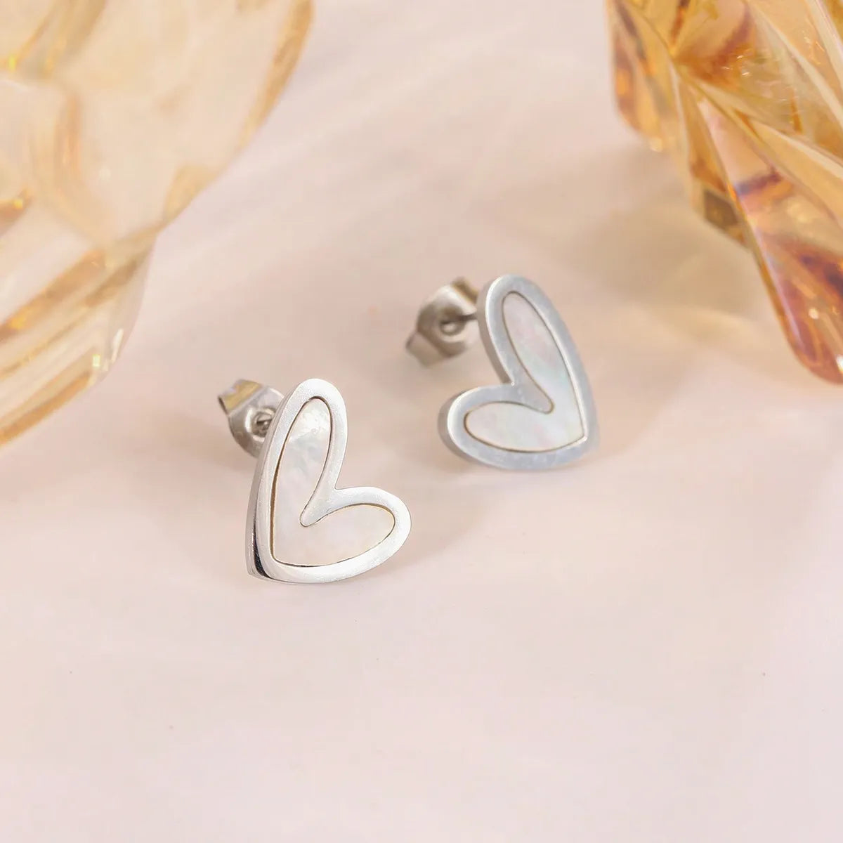 Wholesale Jewelry Elegant Cute Sweet Heart Shape 304 Stainless Steel Shell 18K Gold Plated Plating Inlay Earrings Necklace