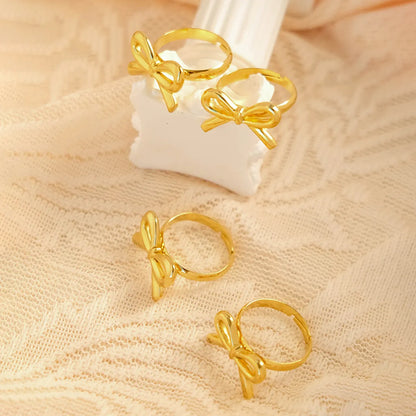 Wholesale Jewelry Elegant Cute Sweet Round Heart Shape Bow Knot 304 Stainless Steel 14K Gold Plated Plating Hollow Out Rings