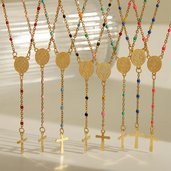 Wholesale Jewelry Elegant Ethnic Style Portrait Stainless Steel 203L 18K Gold Plated Enamel Necklace