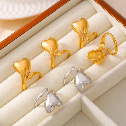 Wholesale Jewelry Elegant Exaggerated Modern Style Heart Shape Titanium Steel 18K Gold Plated Plating Rings