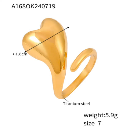 Wholesale Jewelry Elegant Exaggerated Modern Style Heart Shape Titanium Steel 18K Gold Plated Plating Rings