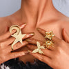 Wholesale Jewelry Elegant Exaggerated Sun Star Moon 304 Stainless Steel 14K Gold Plated Plating Open Rings