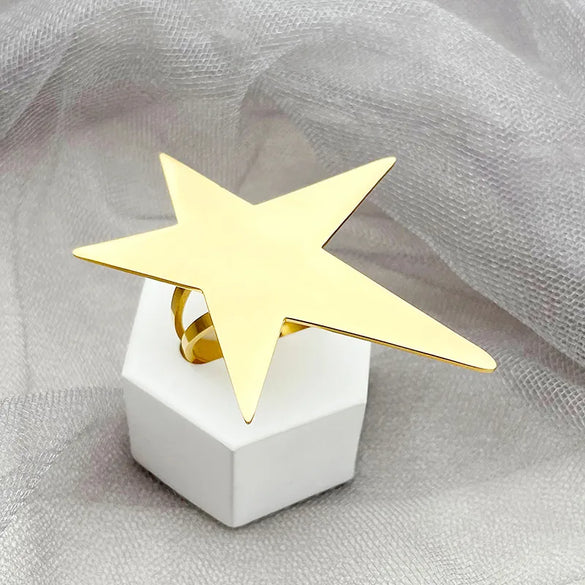 Wholesale Jewelry Elegant Exaggerated Sun Star Moon 304 Stainless Steel 14K Gold Plated Plating Open Rings
