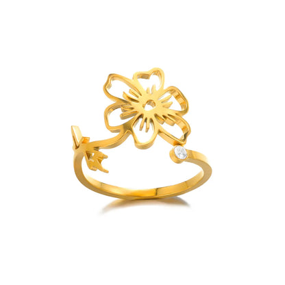 Wholesale Jewelry Elegant Flower 304 Stainless Steel Open Rings