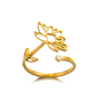 Wholesale Jewelry Elegant Flower 304 Stainless Steel Open Rings