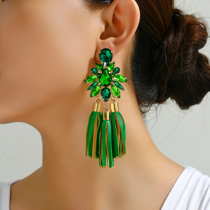 Wholesale Jewelry Elegant Flower Ferroalloy Rhinestones Glass Hollow Out Inlay Drop Earrings