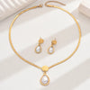 Wholesale Jewelry Elegant French Style Geometric Oval Water Droplets 201 Stainless Steel Plastic 18K Gold Plated Inlay Earrings Necklace Jewelry Set