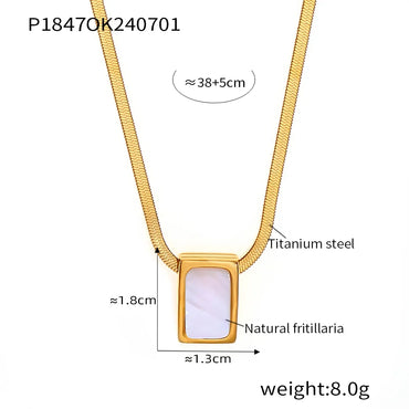 Wholesale Jewelry Elegant French Style Quadrilateral 304 Stainless Steel Shell 18K Gold Plated Inlay Pendant Necklace