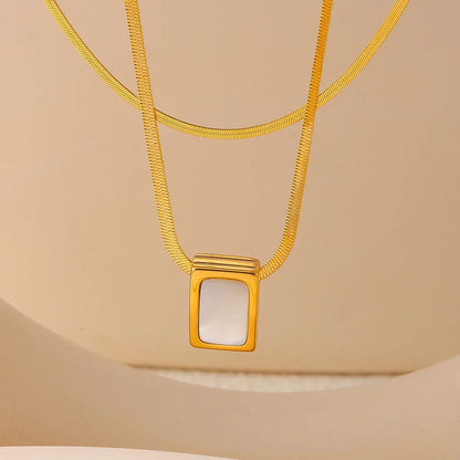 Wholesale Jewelry Elegant French Style Quadrilateral 304 Stainless Steel Shell 18K Gold Plated Inlay Pendant Necklace