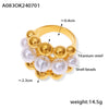 Wholesale Jewelry Elegant French Style Round 304 Stainless Steel Artificial Pearls 18K Gold Plated Layered Inlay Rings