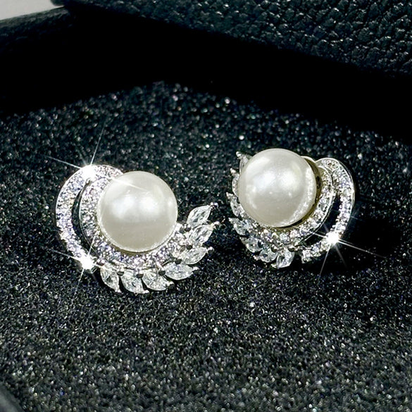 Wholesale Jewelry Elegant Geometric Copper Imitation Pearl Earrings For Women