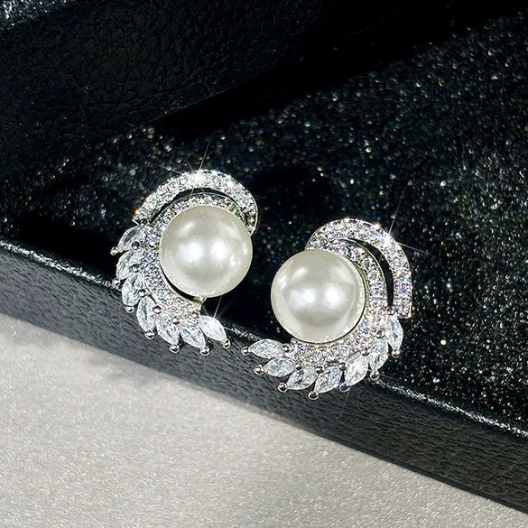 Wholesale Jewelry Elegant Geometric Copper Imitation Pearl Earrings For Women