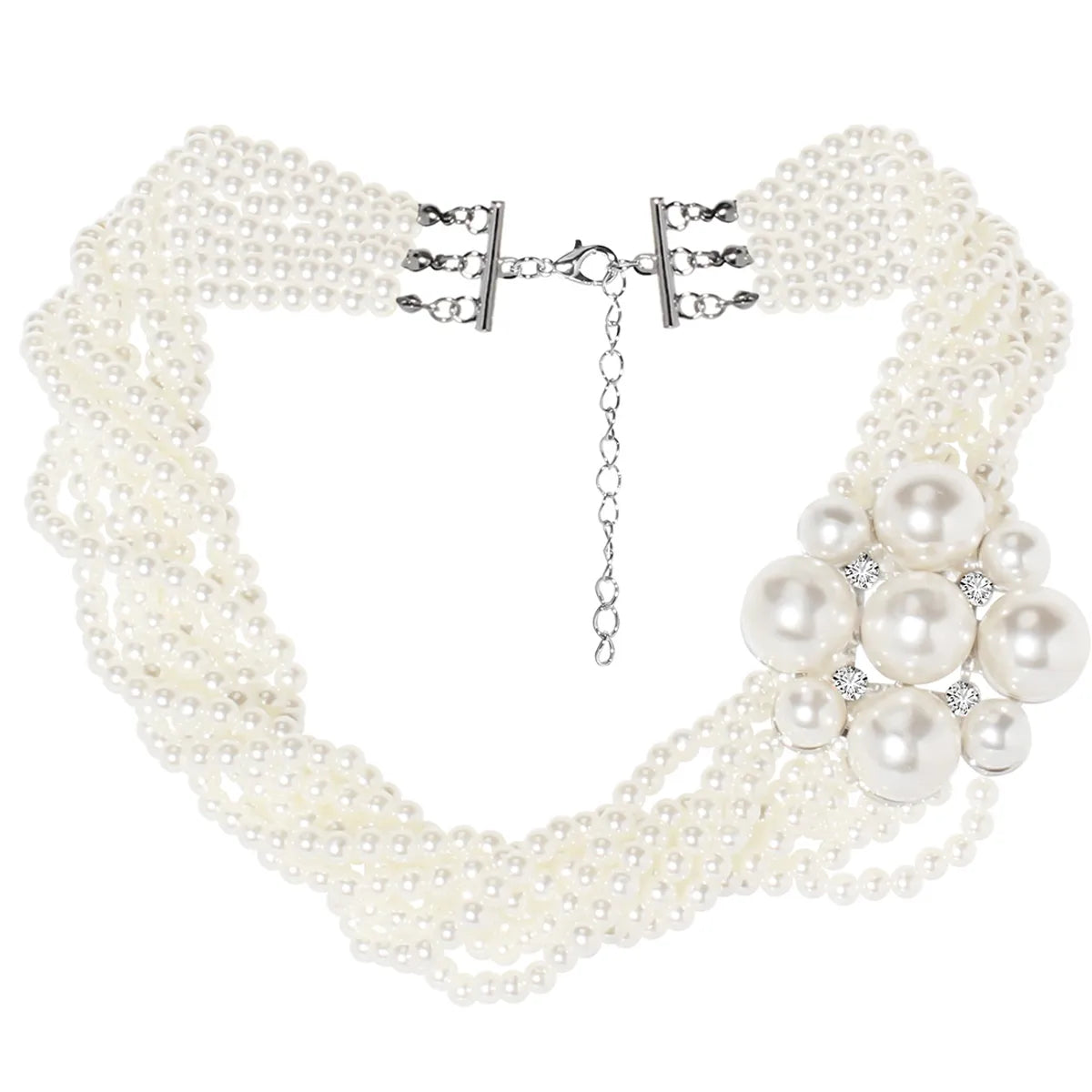 Wholesale Jewelry Elegant Glam Round Imitation Pearl Silver Plated Beaded Plating Necklace