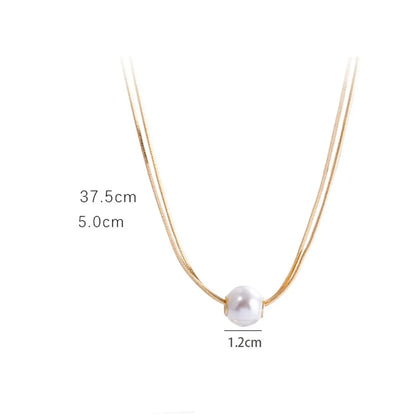 Wholesale Jewelry Elegant Glam Simple Style Round Titanium Steel 18K Gold Plated Pearl Necklace