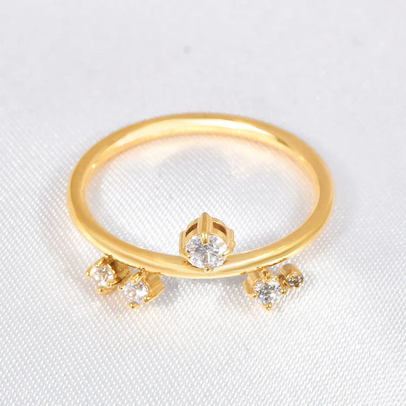 Wholesale Jewelry Elegant Glam Solid Color 304 Stainless Steel Rhinestones 18K Gold Plated Plating Inlay Rings