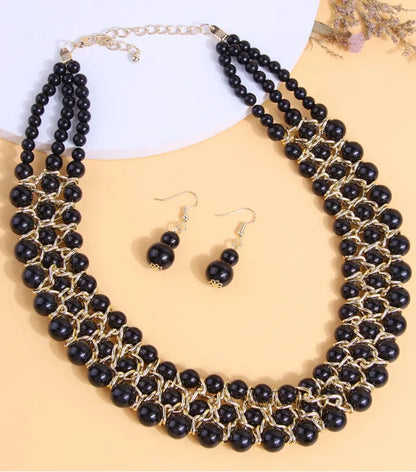 Wholesale Jewelry Elegant Glam Solid Color Alloy Plastic Handmade Earrings Necklace Jewelry Set