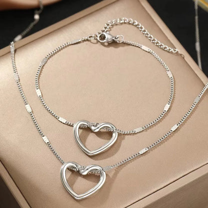 Wholesale Jewelry Elegant Heart Shape 304 Stainless Steel 18K Gold Plated Hollow Out Pendant Necklace