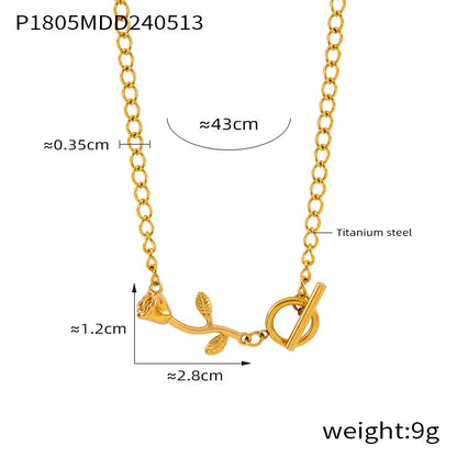 Wholesale Jewelry Elegant Heart Shape Rose 304 Stainless Steel 18K Gold Plated Chain Hollow Out Pendant Necklace