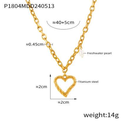 Wholesale Jewelry Elegant Heart Shape Rose 304 Stainless Steel 18K Gold Plated Chain Hollow Out Pendant Necklace