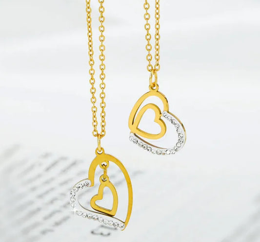 Wholesale Jewelry Elegant Heart Shape Titanium Steel Zircon Plating Inlay Pendant Necklace