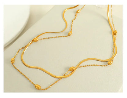 Wholesale Jewelry Elegant IG Style Solid Color Pea 304 Stainless Steel 18K Gold Plated Polishing Double Layer Necklaces