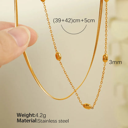 Wholesale Jewelry Elegant IG Style Solid Color Pea 304 Stainless Steel 18K Gold Plated Polishing Double Layer Necklaces