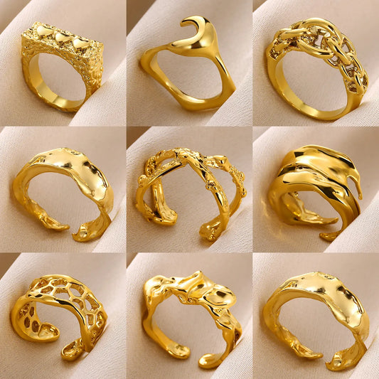 Wholesale Jewelry Elegant Irregular Solid Color 304 Stainless Steel Open Rings