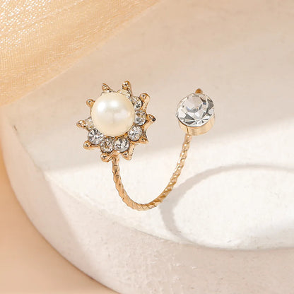 Wholesale Jewelry Elegant Lady Classic Style Geometric Alloy Artificial Pearls Rhinestones Inlay Open Rings