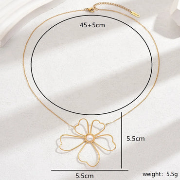 Wholesale Jewelry Elegant Lady Pastoral Flower 201 Stainless Steel Artificial Pearls 18K Gold Plated Inlay Pendant Necklace