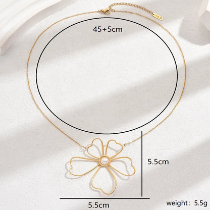 Wholesale Jewelry Elegant Lady Pastoral Flower 201 Stainless Steel Artificial Pearls 18K Gold Plated Inlay Pendant Necklace