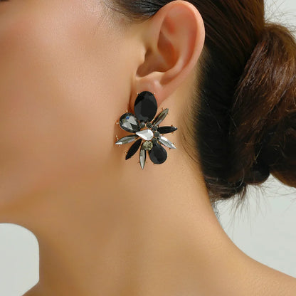 Wholesale Jewelry Elegant Lady Shiny Flower Zinc Alloy Glass Inlay Ear Studs