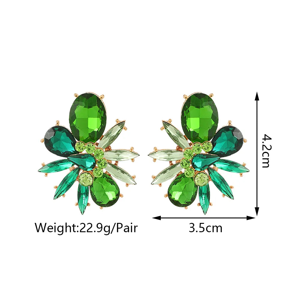 Wholesale Jewelry Elegant Lady Shiny Flower Zinc Alloy Glass Inlay Ear Studs