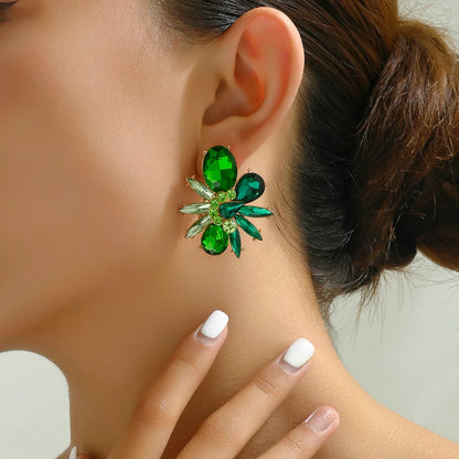 Wholesale Jewelry Elegant Lady Shiny Flower Zinc Alloy Glass Inlay Ear Studs