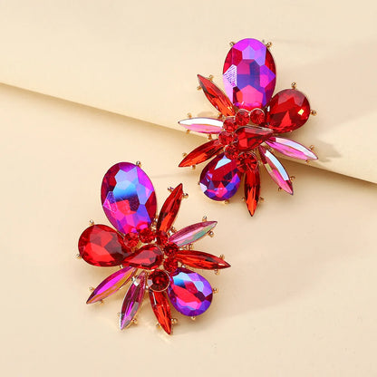 Wholesale Jewelry Elegant Lady Shiny Flower Zinc Alloy Glass Inlay Ear Studs