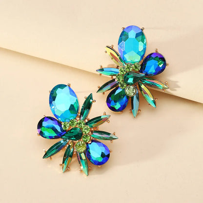 Wholesale Jewelry Elegant Lady Shiny Flower Zinc Alloy Glass Inlay Ear Studs