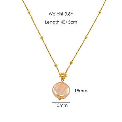 Wholesale Jewelry Elegant Lady Simple Style Geometric 304 Stainless Steel Baroque Pearl 14K Gold Plated Plating Pendant Necklace