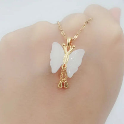 Wholesale Jewelry Elegant Lady Streetwear Butterfly Artificial Crystal Titanium Steel Inlaid Crystal Pendant Necklace