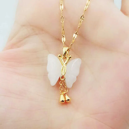 Wholesale Jewelry Elegant Lady Streetwear Butterfly Artificial Crystal Titanium Steel Inlaid Crystal Pendant Necklace