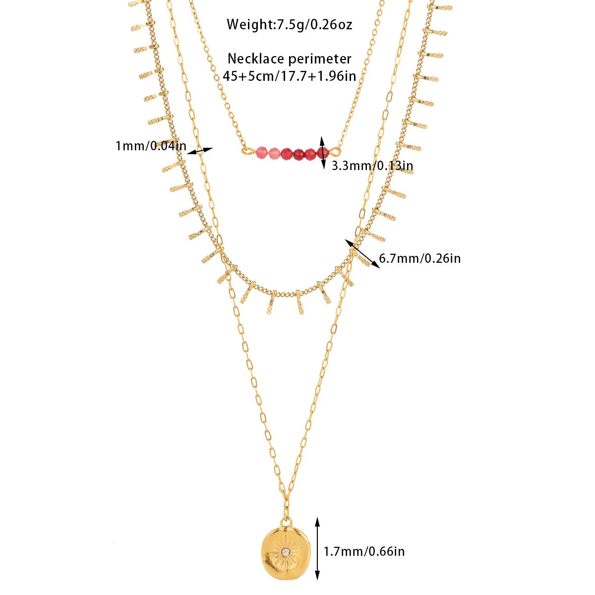 Wholesale Jewelry Elegant Lady Streetwear Geometric Round Titanium Steel Rhinestones 18K Gold Plated Plating Inlay Three Layer Necklace