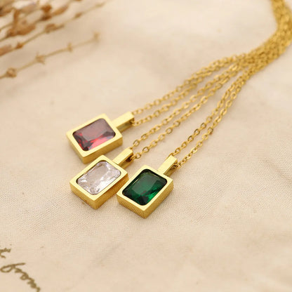 Wholesale Jewelry Elegant Lady Streetwear Geometric Square Titanium Steel Zircon Plating Inlay Pendant Necklace