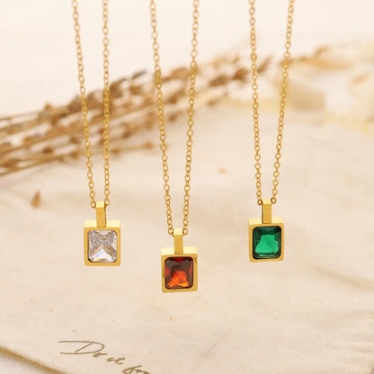 Wholesale Jewelry Elegant Lady Streetwear Geometric Square Titanium Steel Zircon Plating Inlay Pendant Necklace