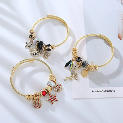 Wholesale Jewelry Elegant Luxurious Geometric Star Heart Shape Alloy Rhinestones Inlay Bangle