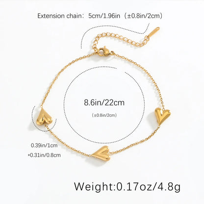 Wholesale Jewelry Elegant Luxurious Heart Shape 304 Stainless Steel White Gold Plated Gold Plated Plating Anklet