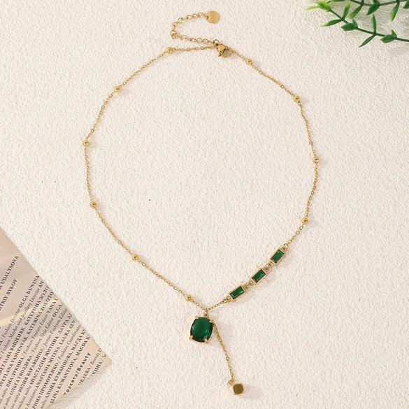 Wholesale Jewelry Elegant Luxurious Romantic Solid Color 304 Stainless Steel Artificial Gemstones 18K Gold Plated Plating Pendant Necklace